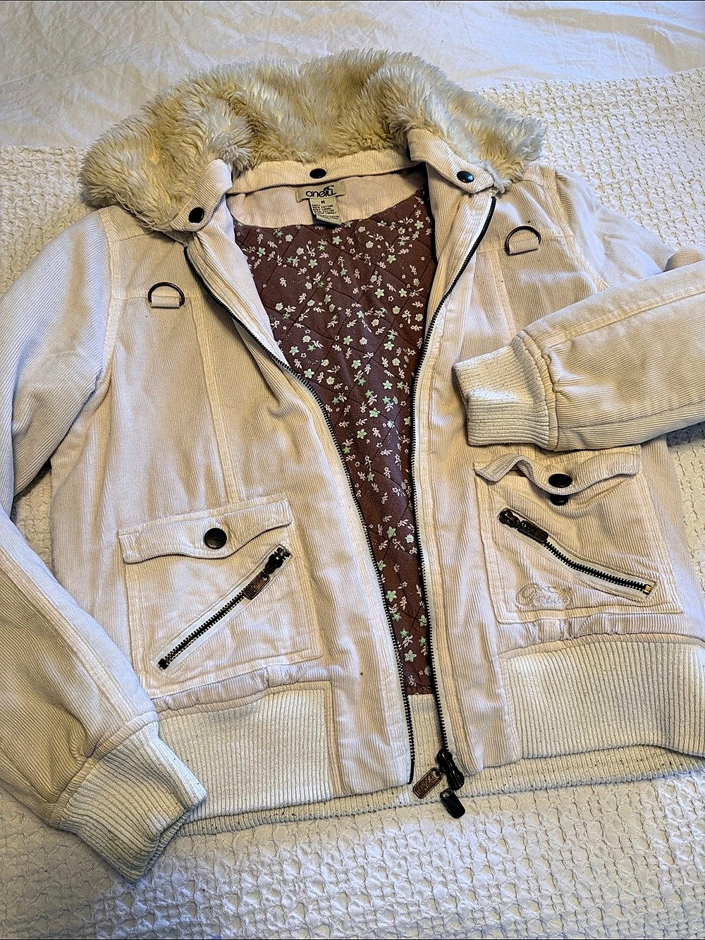 Oneil Corduroy Floral Lined Jacket Size Small